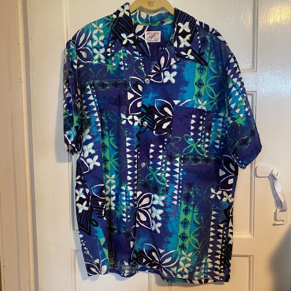 Hawaiian Barkcloth, Sears Luau Shirt STYLED in Hawaii Size XL VINTAGE 50s 60s